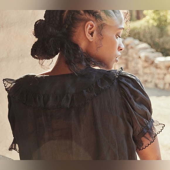 DÔEN Flute Short-Sleeve Ruffle Top in Black - Picture 6 of 8